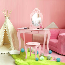 Load image into Gallery viewer, Kids Princess Makeup Dressing Play Table Set with Mirror -Pink