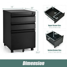Load image into Gallery viewer, 3-Drawer Mobile File Cabinet Stee with Lock-Black
