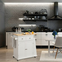 Load image into Gallery viewer, Rubber Wood Countertop Rolling Kitchen Island Cart-White