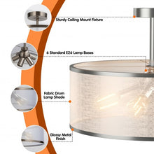 Load image into Gallery viewer, 6-Light Semi Flush Mount Ceiling Light Pendant Lamp w/ Fabric Drum-shaped Shade