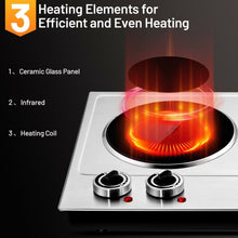 Load image into Gallery viewer, 1800W Stainless Steel Infrared Cooktop w/Non-slipping Feet & Adjustable Temp