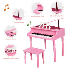 Load image into Gallery viewer, 30-Key Wood Toy Kids Grand Piano with Bench & Music Rack-Pink