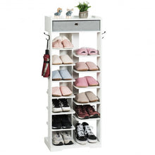 Load image into Gallery viewer, Wooden Free Standing Shoe Storage Shelf with Fabric Drawer-White