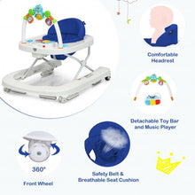 Load image into Gallery viewer, 2-in-1 Foldable Baby Walker with Adjustable Heights-Blue