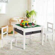 Load image into Gallery viewer, 5-in-1 Kids Activity Table and 2 Chairs Set with Storage Building Block Table-White