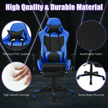 Load image into Gallery viewer, PU Leather Gaming Chair with USB Massage Lumbar Pillow and Footrest -Blue