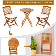 Load image into Gallery viewer, 3PCS Patio Folding Wooden Bistro Set Cushioned Chair -White