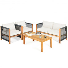 Load image into Gallery viewer, 4 Pcs Acacia Wood Outdoor Patio Furniture Set with Cushions-White