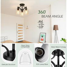 Load image into Gallery viewer, 3-Light Semi Flush Mount Ceiling Light with Vintage Clear Glass Pendant