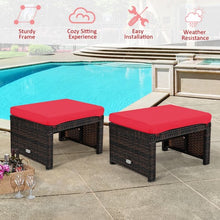 Load image into Gallery viewer, 2 Pieces Cushioned Patio Rattan Ottoman Foot Rest-Red