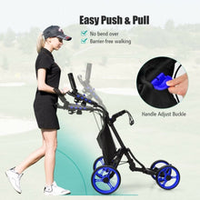 Load image into Gallery viewer, Lightweight Foldable Collapsible 4 Wheels Golf Push Cart-Blue
