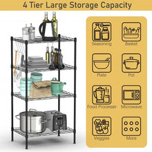 Load image into Gallery viewer, 4-Wire Shelving Metal Adjustable Storage Rack with Removable Hooks-Black