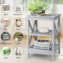 Load image into Gallery viewer, 3-Tier Nightstand End Table with X Design Storage -Gray