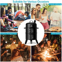 Load image into Gallery viewer, 3-in-1 Portable Round Charcoal Smoker BBQ Grill Built-in Thermometer