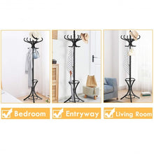 Load image into Gallery viewer, Wood Standing Hat Coat Rack with Umbrella Stand-Black