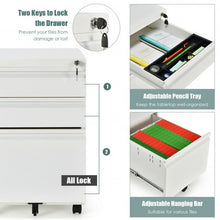 Load image into Gallery viewer, 3-Drawer Mobile File Cabinet Stee with Lock-White