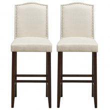 Load image into Gallery viewer, 29" Bar Height Set of 2 Nailhead Bar Stools with Rubber Wood Legs-Beige