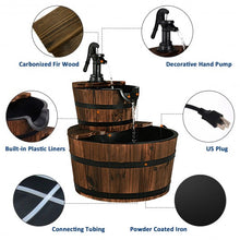 Load image into Gallery viewer, 2 Tiers Outdoor Wooden Barrel Waterfall Fountain with Pump