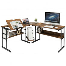 Load image into Gallery viewer, L-Shaped Computer Desk with Tiltable Tabletop-Rustic Brown