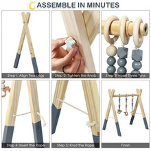 Load image into Gallery viewer, 3 Wooden Baby Teething Toys Hanging Bar-Gray