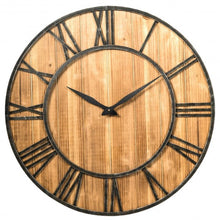 Load image into Gallery viewer, 30" Round Wall Clock Decorative Wooden Silent Clock with Battery