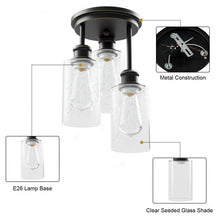Load image into Gallery viewer, 3-Light Semi Flush Mount Ceiling with Black Finish