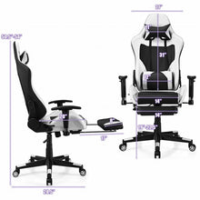 Load image into Gallery viewer, PU Leather Gaming Chair with USB Massage Lumbar Pillow and Footrest-White