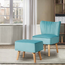 Load image into Gallery viewer, Leisure Chair and Ottoman Padded Velvet Tufted Sofa Set -Green