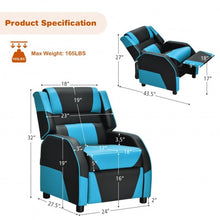 Load image into Gallery viewer, Kids Youth PU Leather Gaming Sofa Recliner with Headrest and Footrest-Blue