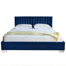 Load image into Gallery viewer, Queen Tufted Upholstered Platform Bedstead Flannel Headboard-Navy