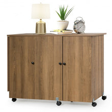 Load image into Gallery viewer, Folding Sewing Table Shelves Storage Cabinet Craft Cart with Wheels-Natural