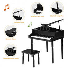 Load image into Gallery viewer, 30-Key Wood Toy Kids Grand Piano with Bench & Music Rack-Black