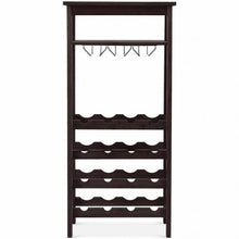 Load image into Gallery viewer, 16 Bottles Bamboo Storage Wine Rack with Glass Hanger-Brown