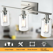 Load image into Gallery viewer, 3-Light Modern Bathroom Wall Sconce with Clear Glass Shade-Silver