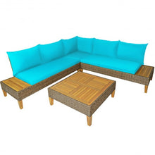 Load image into Gallery viewer, 4PCS Patio Rattan Furniture Set with Wooden Side Table