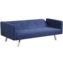 Load image into Gallery viewer, Convertible Futon Sofa Bed Folding Recliner with USB Ports and Power Strip-Blue