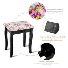 Load image into Gallery viewer, Vanity Wood Dressing Stool Padded Piano Seat with Rose Cushion-Black