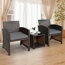 Load image into Gallery viewer, 3 Pieces PE Rattan Wicker Furniture Set with Cushion Sofa Coffee Table for Garden-Gray