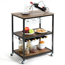 Load image into Gallery viewer, 3-Tier Metal Frame Rolling Kitchen Island Trolley Cart-Natural