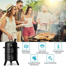 Load image into Gallery viewer, 3-in-1 Portable Round Charcoal Smoker BBQ Grill Built-in Thermometer