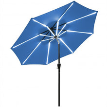 Load image into Gallery viewer, 9Ft Solar LED Market Umbrella with Aluminum Crank Tilt 16 Strip Lights-Blue