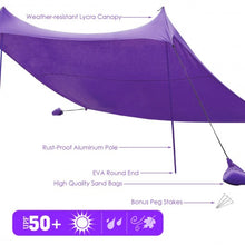 Load image into Gallery viewer, 10' x 9' Family Beach Tent Canopy Sunshade w/ 4 Poles-Purple