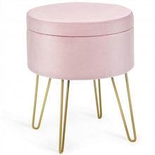 Load image into Gallery viewer, Round Velvet Storage Ottoman Footrest Stool Vanity Chair with Metal Legs-Pink
