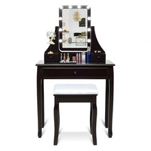 Load image into Gallery viewer, 10 LED Lighted Mirror and 3 Drawers Vanity Table Set-Brown