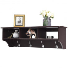 Load image into Gallery viewer, Wall Mount Cubby Organizer Hooks Entryway Storage Shelf-Brown