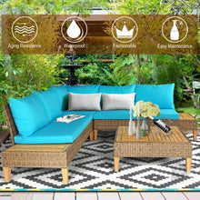 Load image into Gallery viewer, 4PCS Patio Rattan Furniture Set with Wooden Side Table