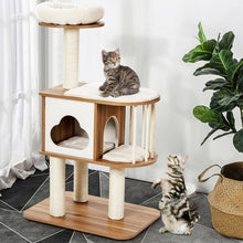 Load image into Gallery viewer, 46" Wooden Cat Activity Tree with Platform and Cushions