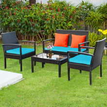 Load image into Gallery viewer, 4PCS Patio Rattan Furniture Set Cushioned Loveseat Armrest Garden-Turquoise