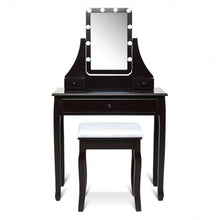 Load image into Gallery viewer, 10 LED Lighted Mirror and 3 Drawers Vanity Table Set-Brown