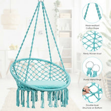 Load image into Gallery viewer, Macrame Cushioned Hanging Swing Hammock Chair-Turquoise